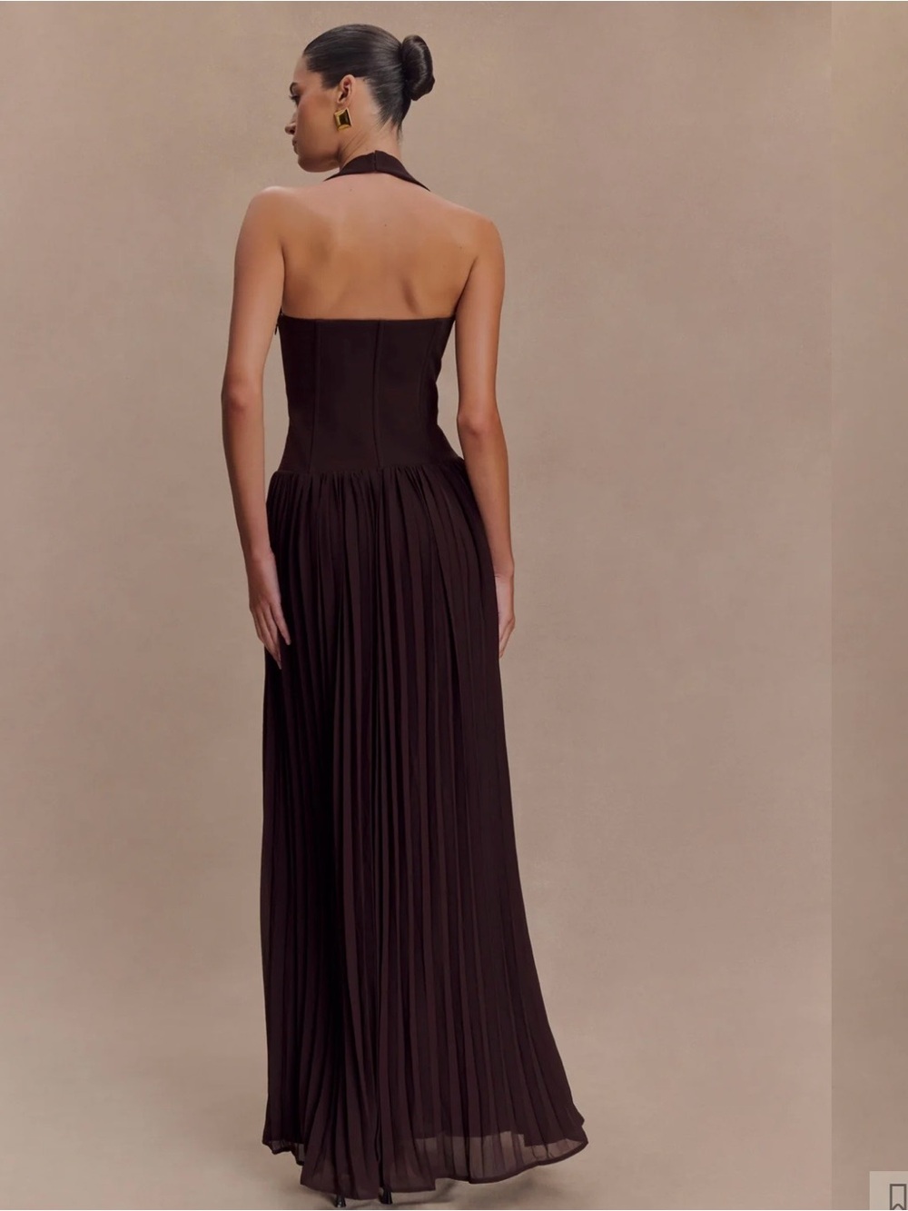 Meshki Stacie Pleated Halter Dress in Cacoa - Picture 3 of 13